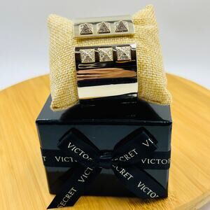 Victoria’s Secret Hinged Clamper Bracelet Gold Tone Rhinestones New in Box